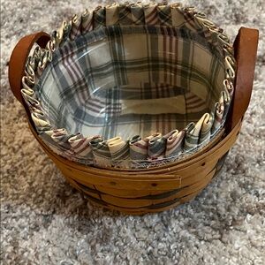 Longaberger button basket with Plaid Fabric Liner and plastic liner